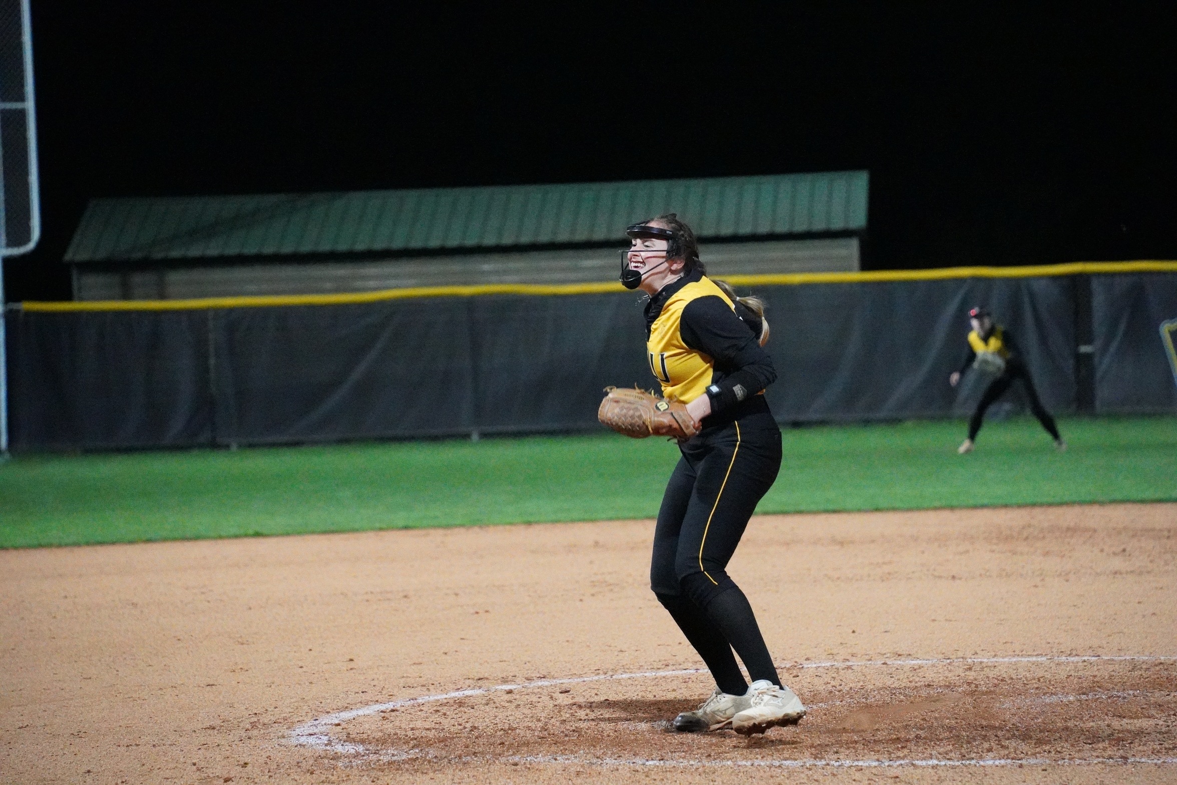 Ashlyn Strother celebrates after a strikeout (photo by Bryce Hayes)