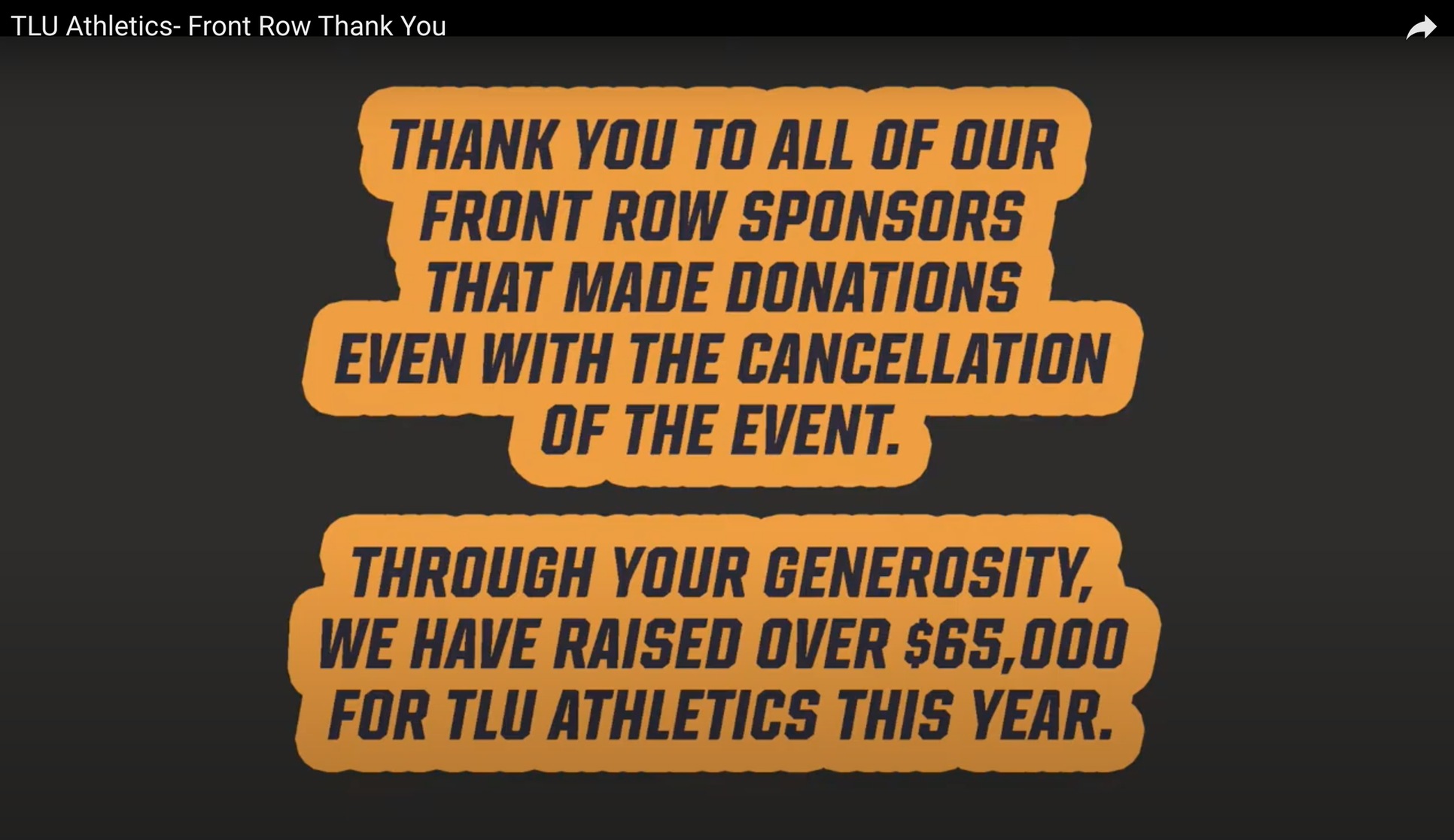 'Thank You' video for our TLU Front Row Donors