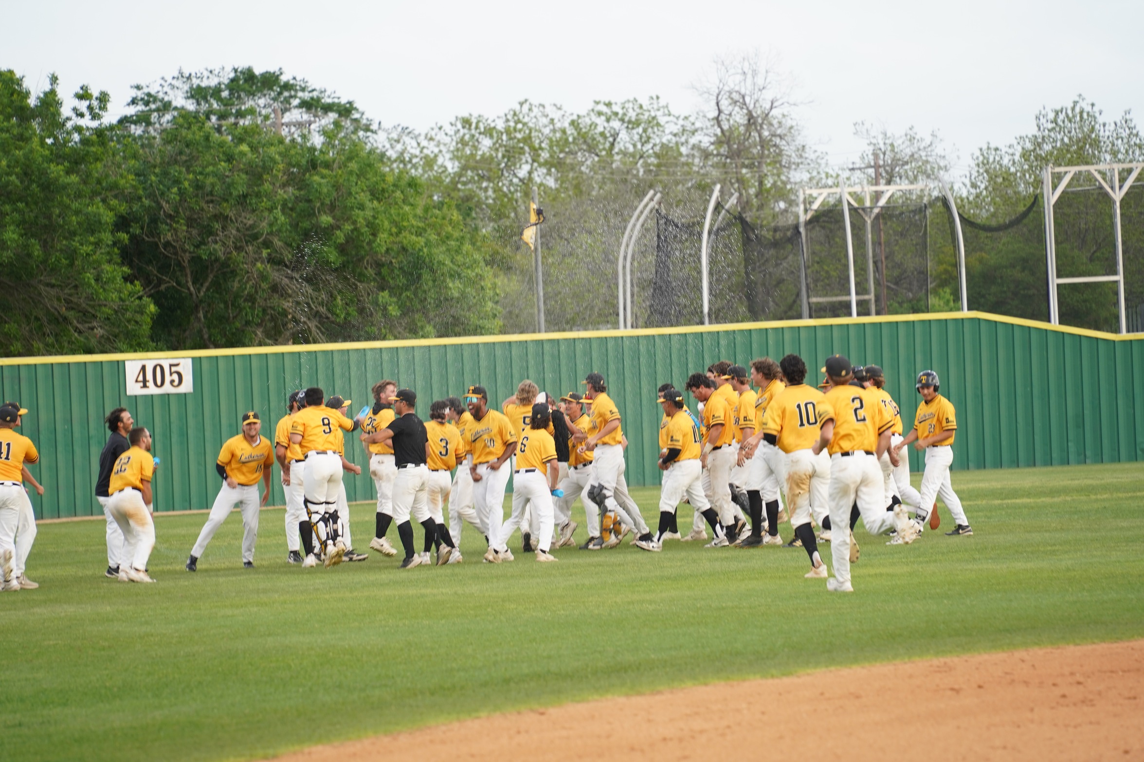 TLU Baseball celebrates after the walk off to complete the sweep (Photo by Brylie Nedd '25)