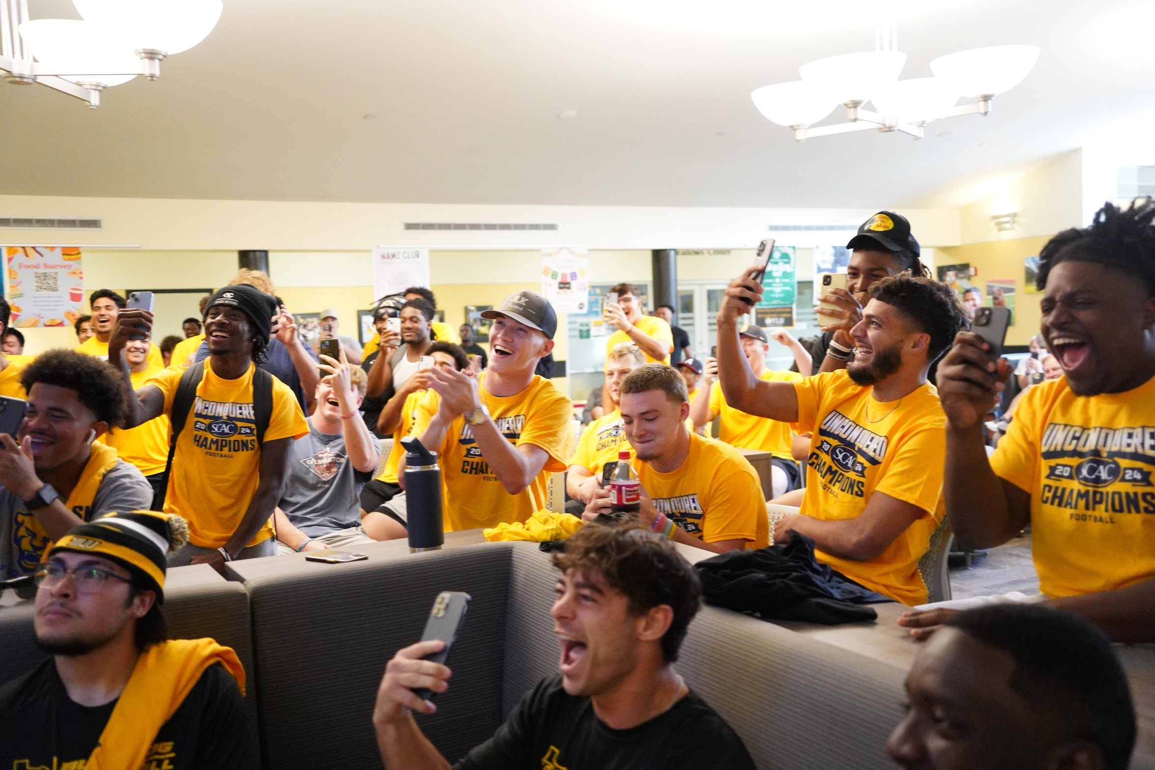 TLU Football celebrates after hearing name called during NCAA Selection Show (photo by Bryce Hayes)